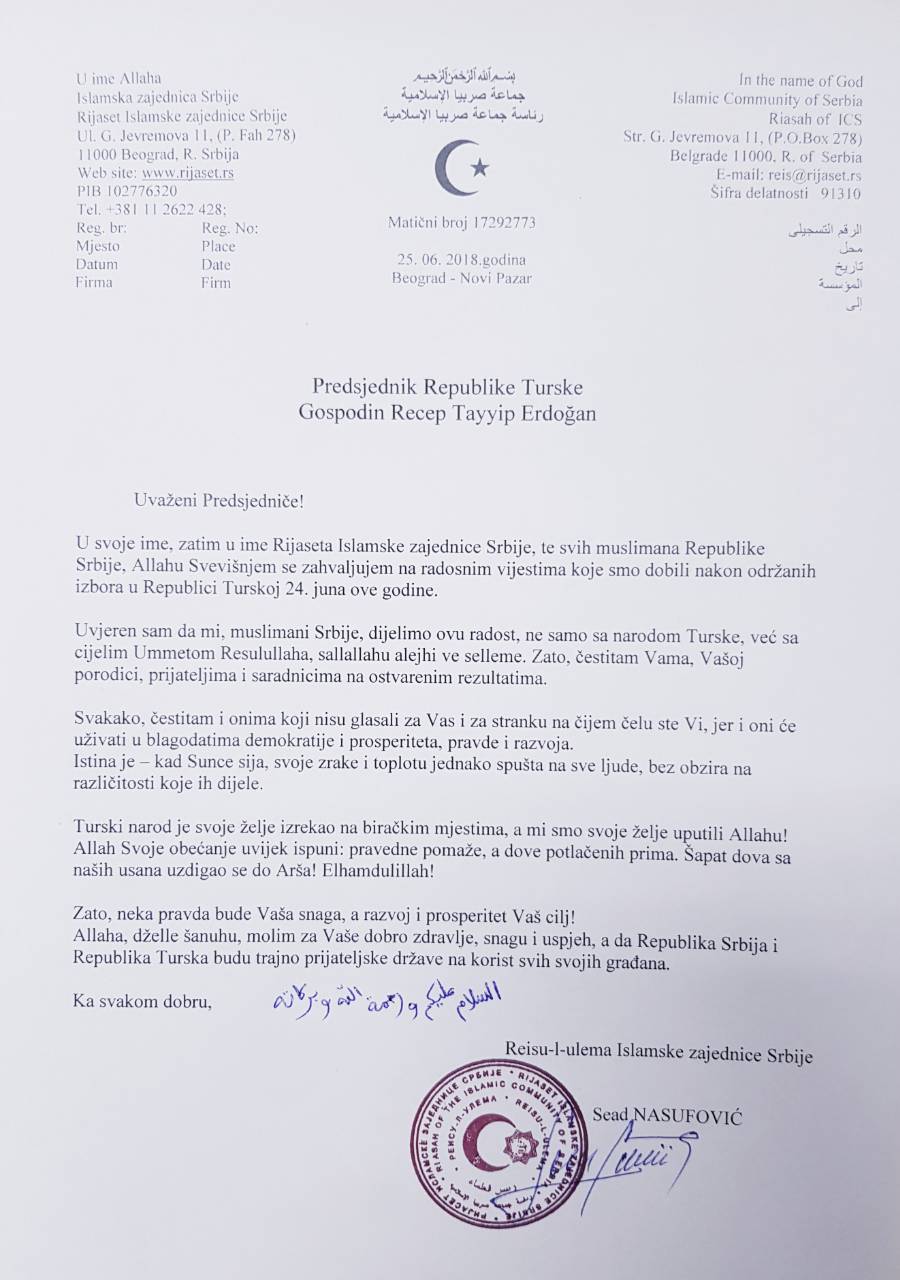 cestitka predsedniku Turske