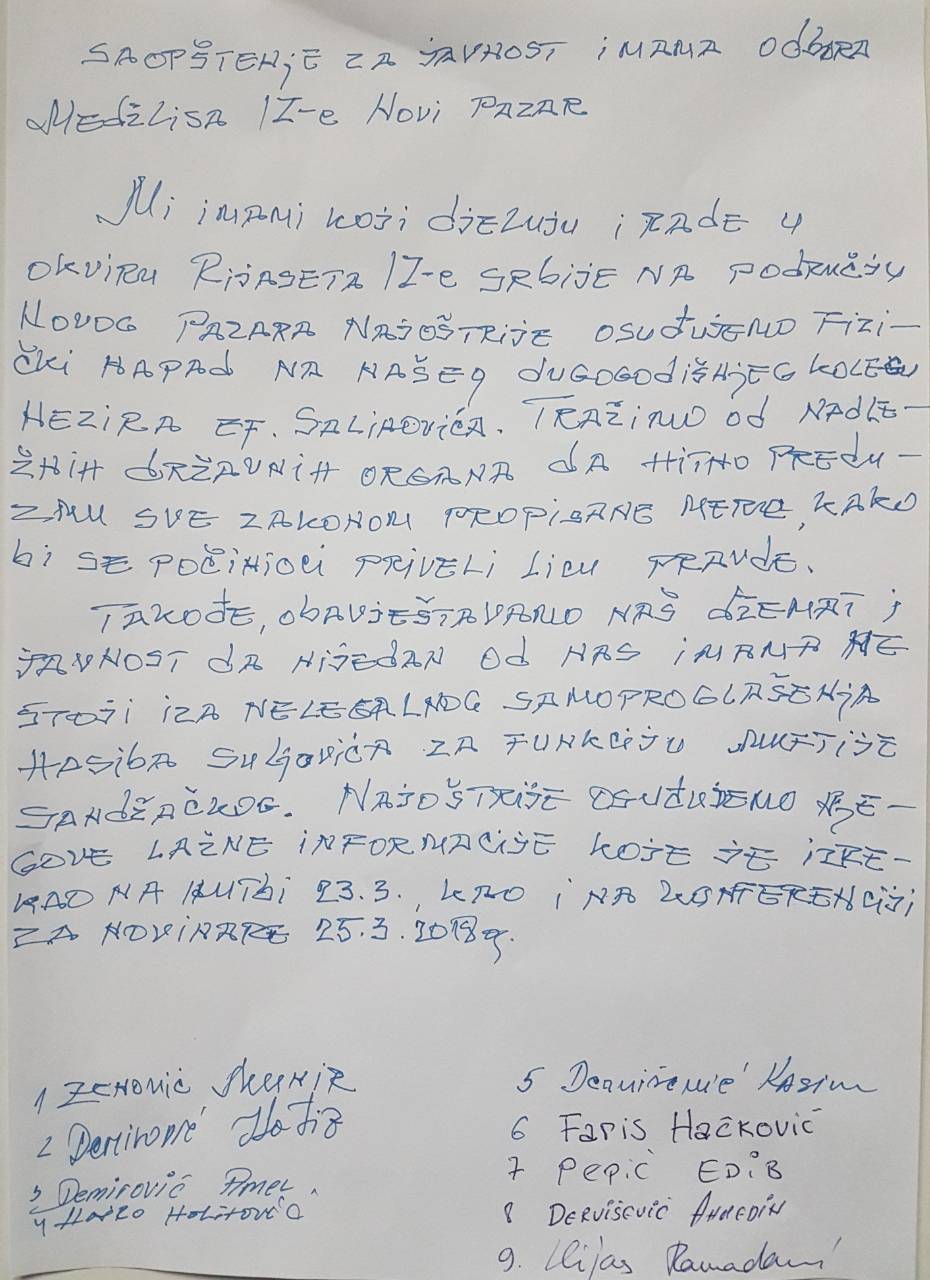 potpisi imama Medzlisa IZ Novi Pazar